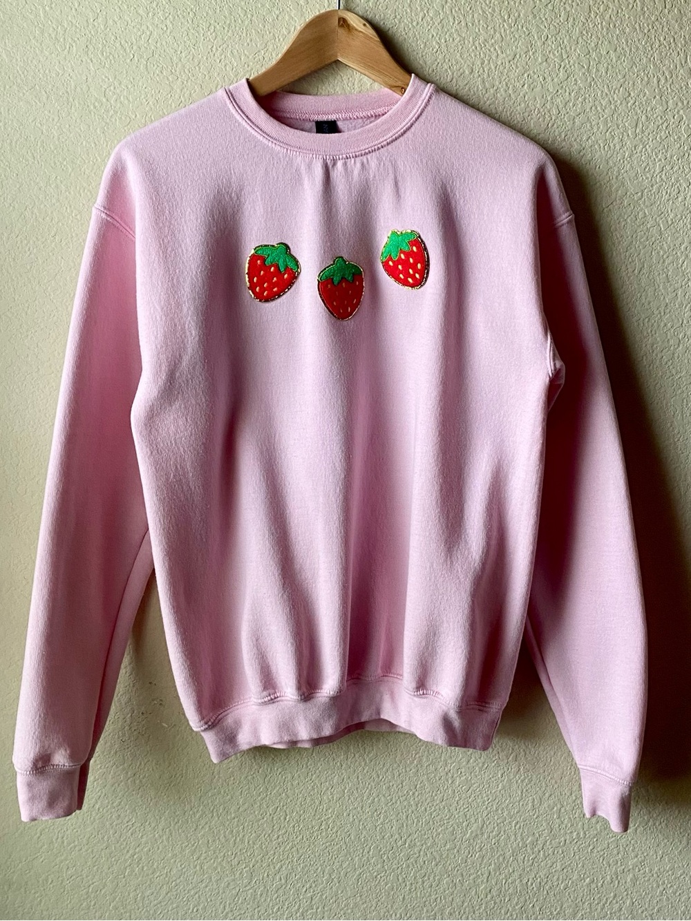 Strawberry Granny Sweatshirt Youth XL = Adult Small Pink Pastel and Red Gildan